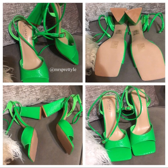 CARLA GREEN FAUX SNAKE PRINT SCULPTURED BLOCK HEELS. Size: UK 7, EU 40, US 9 - Picture 1 of 4